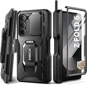 [Tongate] for Z Fold 6 Case with Ring Stand, Built-in S Pen Holder & Glass Screen Protector Shockproof Rugged Z6 Phone Case with Slide Camera Cover & Belt Clip for Samsung Galaxy Z Fold 6 2024, Black