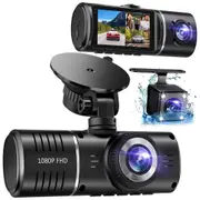 1080P Triple Dash Cam Front and Rear Inside for Cars with 32GB Card