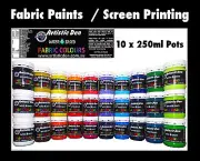10 x Fabric Paint Screen Ink Print Ink Permaset Compatible 250ml/g