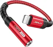 [JSAUX] iPhone Headphone Adapter, Lightning to 3.5mm [Apple MFi Certified] Compatible with iPhone 14/14 Pro Max-12/11/SE/X/XR/XS/8-Red