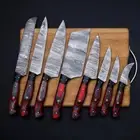 Custom Handmade Forged Damascus Steel Chef Set Kitchen Knife With Leather Sheath