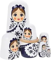 VICASKY 1 Set Russian Nesting Dolls, Wood Matryoshka Handmade National Costume Girl Nesting Dolls Matryoshka Nesting Dolls Hand Painting Nested Carving Kit Children for Stacking Doll Decoration