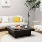 Wooden Coffee Table Black 90x90x28cm Modern Sofa Lounge Side Lamp Storage
