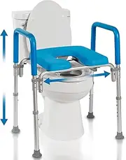 Ultimate Raised Toilet Seat with Handles, Bedside Commode, Padded, Armrests, Adjustable Height, Premium Elevated Toilet Seat for Elderly Bathroom Safety with Arms, Standard and Elongated Toilets, Blue