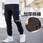 台灣出貨 男裝【NB1182J】文字多口袋保暖搖粒絨內裡加厚工作褲縮口褲