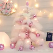 Tabletop Mini Pink Christmas Tree Set with Feather LED Lights Decor Xmas Gift