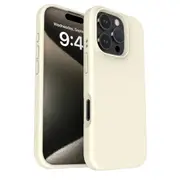Premium Silicone Phone Case For iPhone 15 Pro Max Shockproof Microfiber Lining - Beige