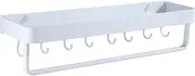Wall Mounted Spice Rack White Aluminium with Rod and 8 Hooks Kitchen Spice Organiser Bathroom Toiletries Shelf MONKX