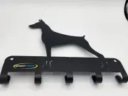 Doberman Dog Leash Holder Hanger Metal Key Rack 5 Hooks 9" LG