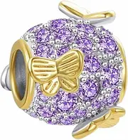[LSxAB] Gold Tone Butterfly Sparkling Crystal Charm Compatible with Pandora Charms Bracelets