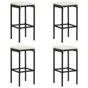 vidaXL Bar Stools with Cushions 4 pcs Black Poly Rattan