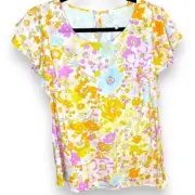 NWT Emerson Rose Yellow Pink Floral flutter Ruffle Sleeve Top - Small