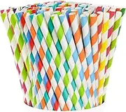 YALLOVE Striped Paper Drinking Straws, Biodegradable Compostable Straws for Coffee, Bubble Tea, Milkshakes, Juice Cocktail (Assorted Colors)