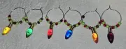 CHRISTMAS WINE GLASS CHARM MARKERS THEMED (SET OF 6) SMALL HANDMADE LIGHTBULBS!!