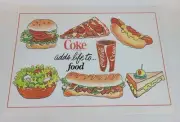 Lot of 45 Vintage Coca-Cola Paper Place Mats "Coke Adds Life To.. Food" New Mats