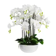 Glamorous Fusion Orchid 90cm Artificial Faux Plant Decorative Arrangement In Ceramic Pot White