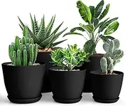 KICHLY Plastic Planters - Flower Nursery Pots Indoor Modern Decorative Plastic Pots for Plants, Succulents, Flowers, and Cactus (Black, Pack of 5)