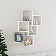 Wall Cube Shelf White Wood - Engineered Hanging Shelves for Collectables & Books, Floating Elm Shelf with High Gloss Finish Frame, 78x15x93cm