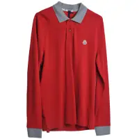 在飛比找Yahoo奇摩購物中心優惠-MONCLER MAGLIA 紅色配灰領品牌LOGO圖騰標長