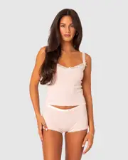 EDIKTED Womens Mariana Pointelle Tank Top LIGHT-PINK