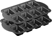 2 Pack Non-Stick Mini Loaf Pan, Carbon Steel Baking Bread Pan, 8-Cavity