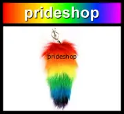 Rainbow Faux Fur Fox Tail MEDIUM Key Chain Ring Party Lesbian Gay Pride #69
