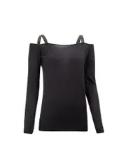 Black Embellished Cold Shoulder Knitted Top
