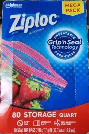 Ziploc Quart Food Storage Bags, Grip 'n Seal Technology for Easier Grip