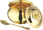 Antique Brass Multipurpose Pot – 300ml Traditional Container for Ghee, Oil, Sugar, Tea, Pickle & Namkeen – Decorative Storage Jar with Lid – 10 x 10 x 11 cm