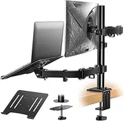 Zumist Dual Monitor Stand with Laptop Tray,Dual Monitor Arm Desk Mounts,Desk Monitor Arm Laptop Stand,Monitor Arm,Screen Mount,Vesa Mount Up to 8Kg Gaming Screens
