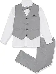 [Isaac Mizrahi] Slim Fit Boy's Pindot Vest, Shirt, Bowtie, and Pant Set