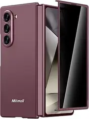 Miimall for Samsung Galaxy Z Fold 6 Phone Case, [Built-in 9H Privacy Tempered Glass Screen Protector] [Slim Fit] Full Body Ultra Thin Pocket-Friendly Matte Shockproof Galaxy Z Fold 6 Bumper Wine Red