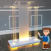 Rolling Led Acrylic Podium, Podium for Church, Clear Pulpits for Churches, Reception Guest Table, Professional Lectern with Wide Reading Surface for Weddings, Office and Classrooms