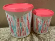 Tupperware Beautiful New Set of 2 Canisters 3.1L and 1.3L Wheat Print and Guava
