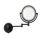 Dolphy 8-Inch Dual Sided LED Wall Mount 5X Magnifying Mirror - Black, 360 Swivel, Extendable Arm