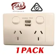 1x Double 10Amp Powerpoint / GPO Outlet - WITH DOUBLE USB - DOUBLE POLE