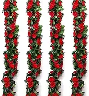 4 Pack Rose Garlands Artificial Rose Vines, 30FT Red Flower Garland Rose Flower, Artificial Aesthetic Flowers with Greenery Plants for Wedding Arch Party Garden Craft Room Decoration (Red)