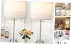 Nickel Bedroom Lamps Set of 2 - Touch Bedside Lamp E. White Shade & Nickel Base