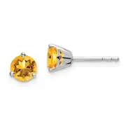 14k White Gold Round Citrine Earrings