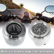 1 Set Black Motorcycle Handlebar Mount Clock Dial Clock and Temp Thermometer