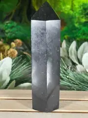 Tower - Black Tourmaline Jasper Natural Stone Quartz Crystal Obelisk Point - 366