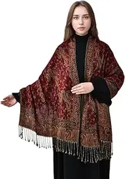 [LMVERNA] Soft Pashmina Shawl for Women Neck Wrap Scarf with Fringes for Wedding