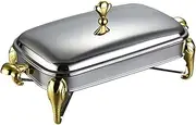 Dish 2.4L Stainless Steel Buffet Warmer Hot Pot Detachable with Lid Handle for Events Kitchen(Gold)