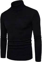 [Flygo] Men's Turtleneck Sweater Slim Fit Soft Knitted Basic Pullover Sweater