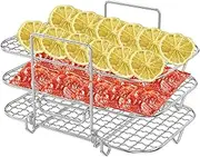 Air Fryer Rack 3 Layer Stainless Steel Dehydrator Rack Rectangle Air Fryer Grill Rack Stackable Air Fryer Cooking Rack Multifunctional Grilling Rack for Double Basket Air Fryer Baking