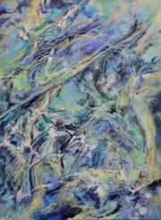 Dramatic, awe inspiring painting 16"x12" painting "Tempest" Blue Yellow Green