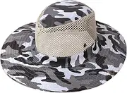 [Generic] Camo Bucket Hat, Breathable Mesh Camo Fishing Hat, UV Protection Hiking Hat, Wide Brim Sun Hat for Adult Women Men