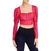 Rahi $79 Medina Chloe Pearl Button Jacquard Fuschia Crop Top NEW WITH TAGS