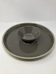Pampered Chef Lg Round Ceramic Serving Platter #100098 Stoneware Chip & Dip Set
