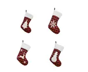 C226 4PCS Christmas Decorations Black Red Plaid Christmas Stocking Gift Bag Candy Bag Big Stocking Fireplace Pendant